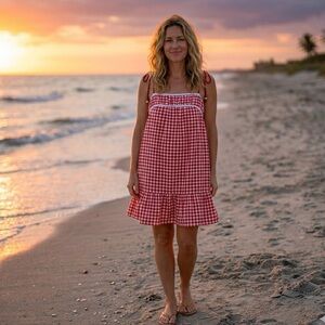 Japna Red White Check Knee Length Summer Sundress New NWT Size XS Cottagecore